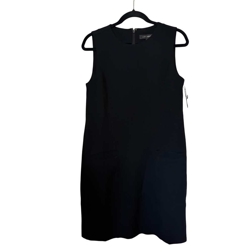 Loft‎ Versa Women's Dress 6 NWT Sleeveless Shift Silhouette Front Pockets Black